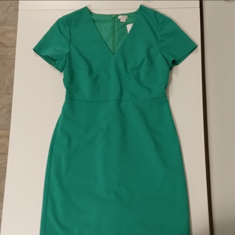 Nwt JCrew Green Cap-sleeve V-neck work dress